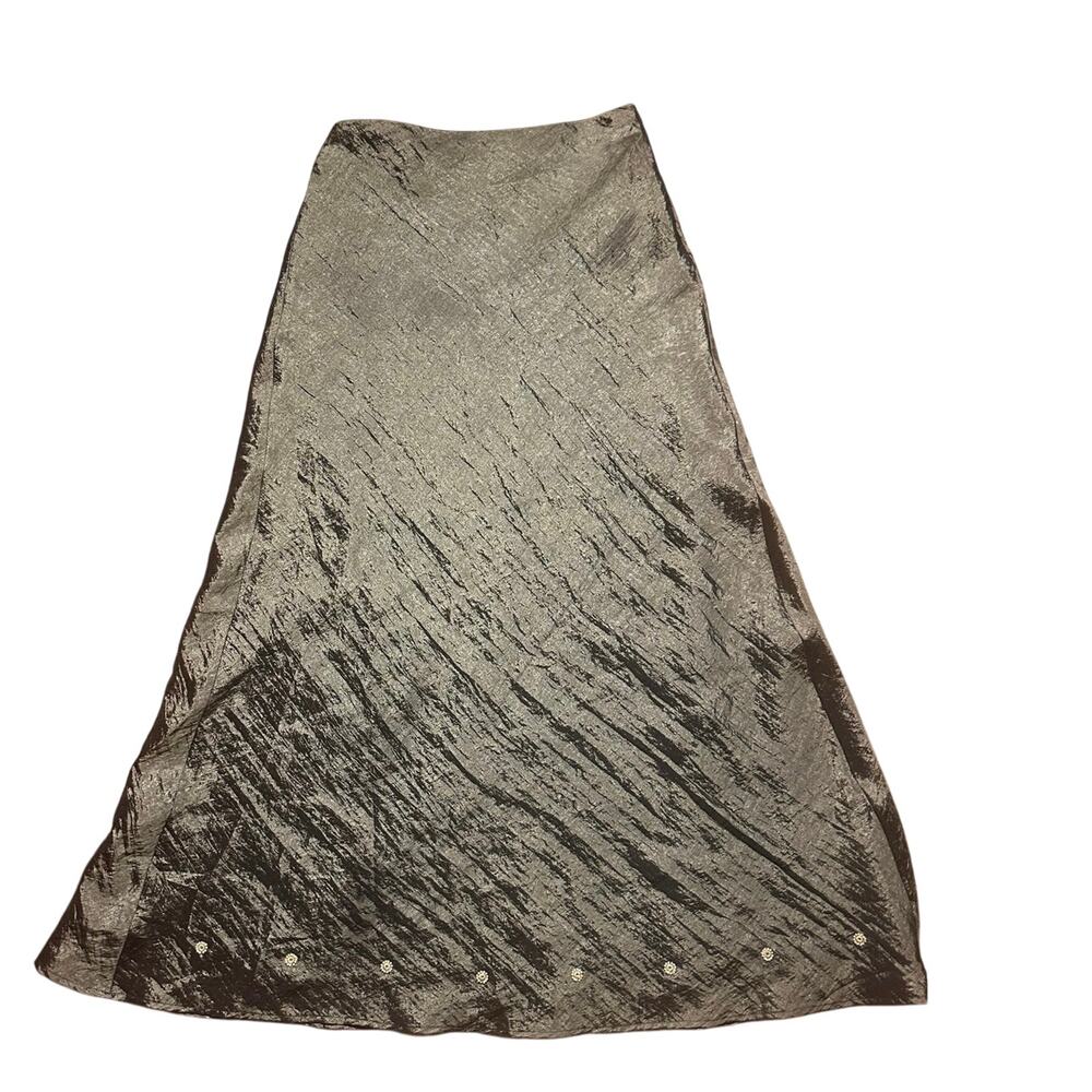 Vintage Fibers 8 Army Green Aline Midi Embellished Floral Beaded Cottage Skirt